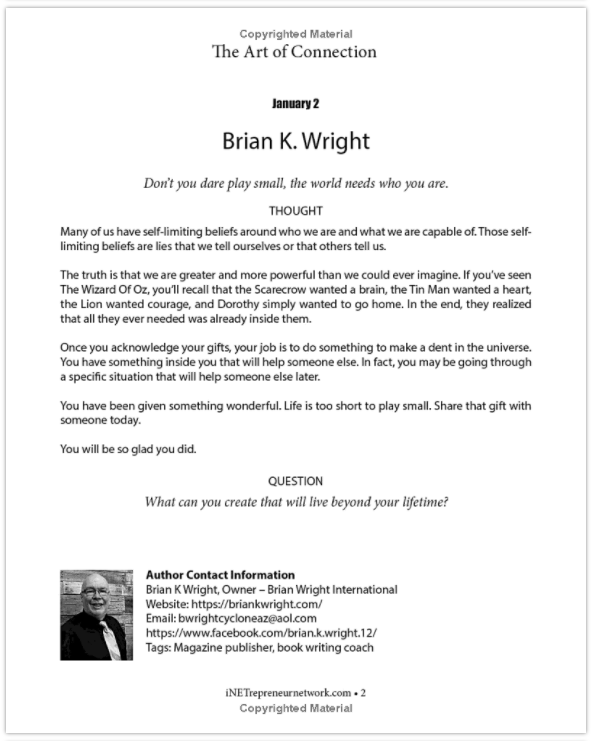 Author Page Brian K. Wright - Art of Connection - Inspirational